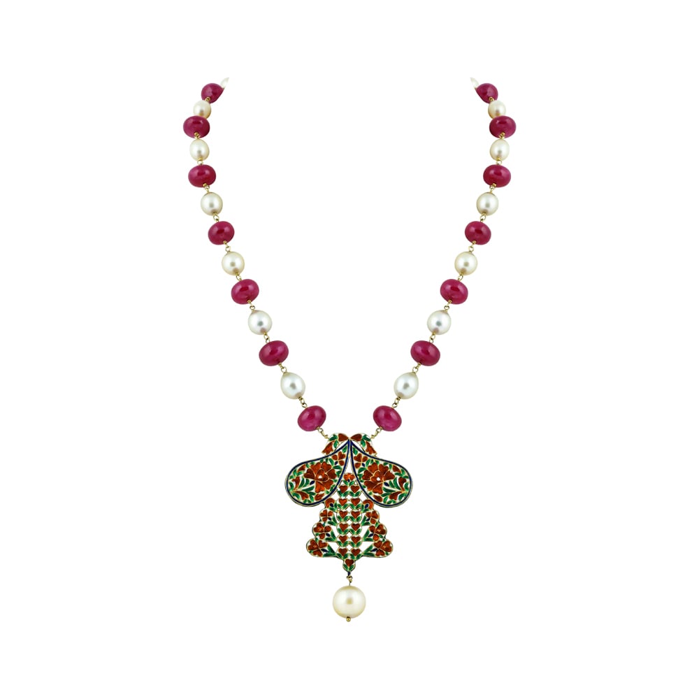 Polki Pendant Necklace with Blue Enamel Pendant